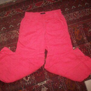 100% Linen Wide Leg Loose Fit Elastic Waist Side Pocket Pants Size S, TAHARI